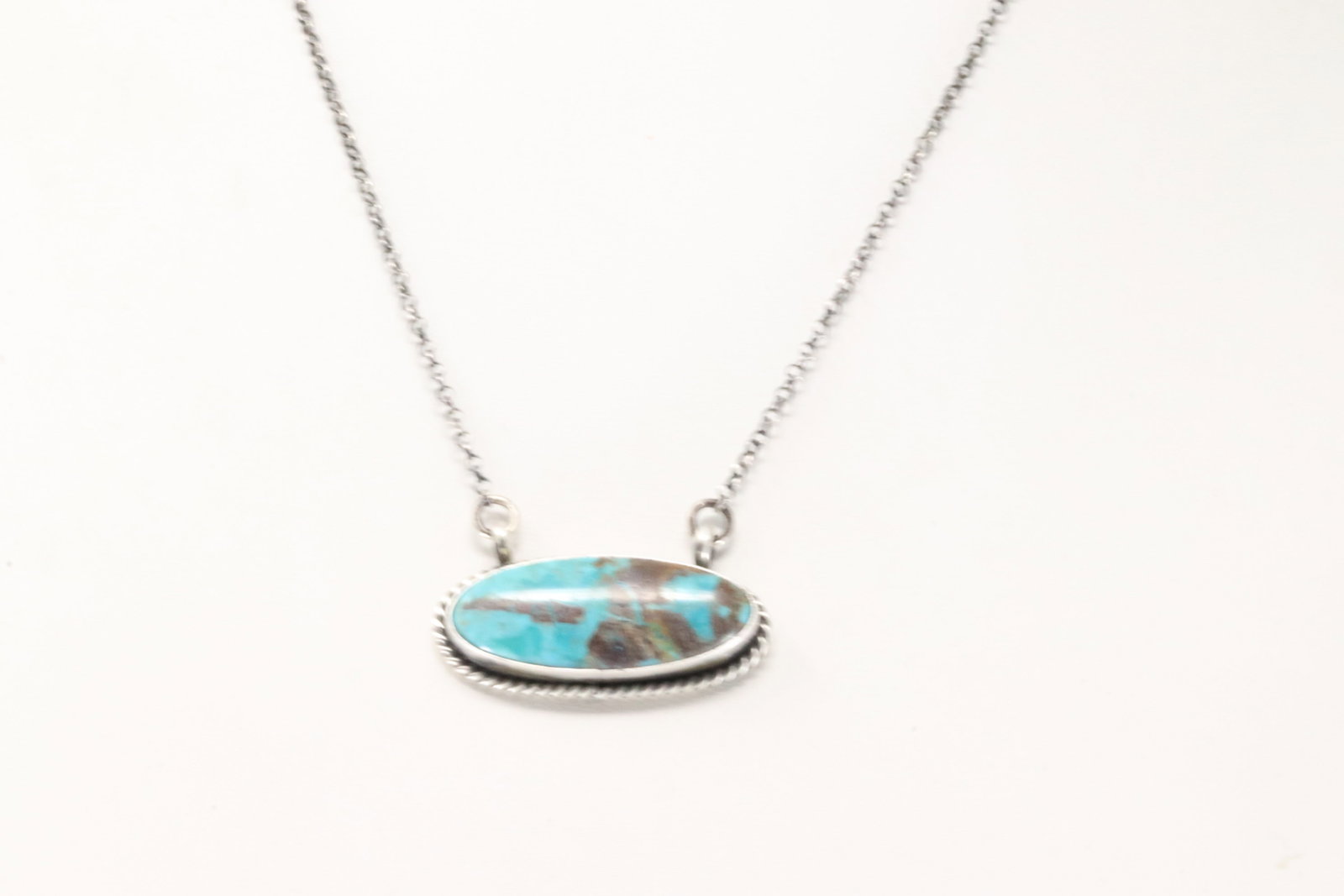 Native America Navajo Sterling Silver Campitos Turquoise Necklace By Judith Dixon.: This is a Native America Navajo Sterling Silver Campitos Turquoise Necklace By Judith Dixon. Necklace length: 16.00"