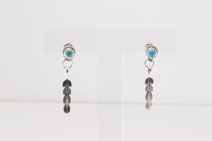 Native America Navajo Sterling  Silver Turquoise Post / Dangling Earring's By Esther White.