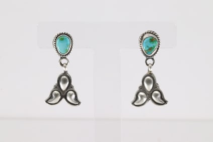 Native America Navajo Sterling Silver Sonora Gold Turquoise Post & Dangling Earring's By Bobby