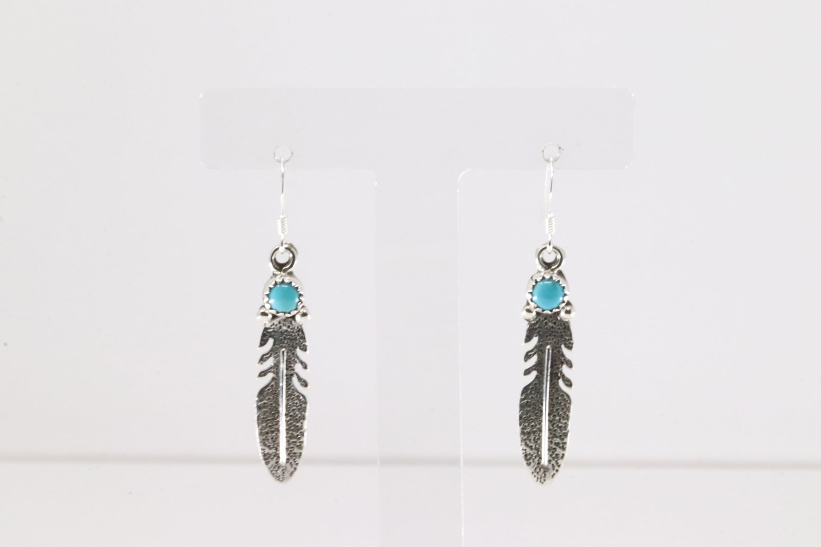 Native American Navajo Sterling Silver Turquoise Feather Dangling Earring's By Sharon McCarthy.: This is a Native American Navajo Sterling Silver Turquoise Feather Dangling Earring's By Sharon McCarthy.