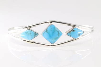 Native American Navajo Sterling Silver Turquoise Bracelet Cuff By Helen Barbone.