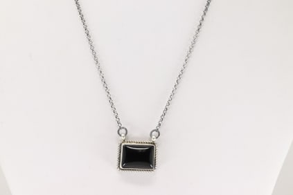 Native American Navajo Sterling Silver Black Onyx Necklace By Judith Dixon.