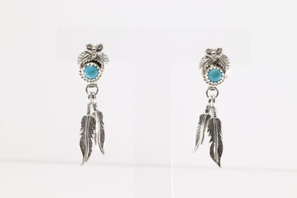 Native America Navajo Sterling Silver Turquoise Post / Dangling Earring's By Sharon McCarthy.