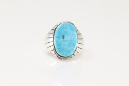 Native America Navajo Sterling Silver Turquoise Ring By R.