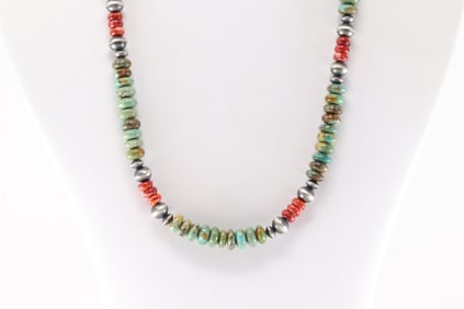 Native America Navajo Sterling Silver Spiny Oyster / Turquoise Necklace.