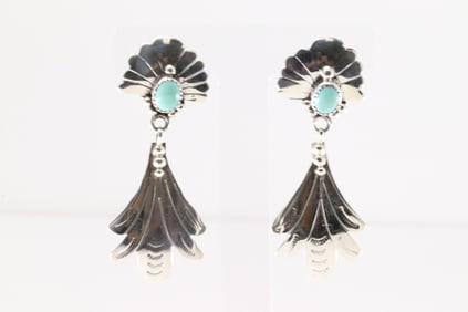 Native America Navajo Sterling Silver Turquoise Post / Dangling Earring's By Genevieve Francisco.