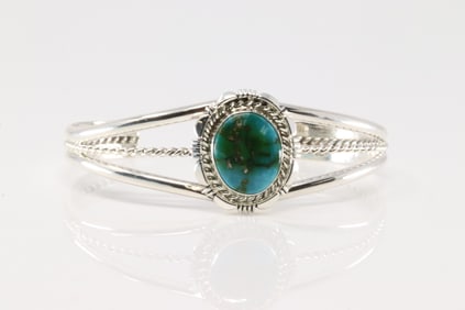 Native America Navajo Sterling Silver Sonora Gold Turquoise Bracelet Cuff By N.J.