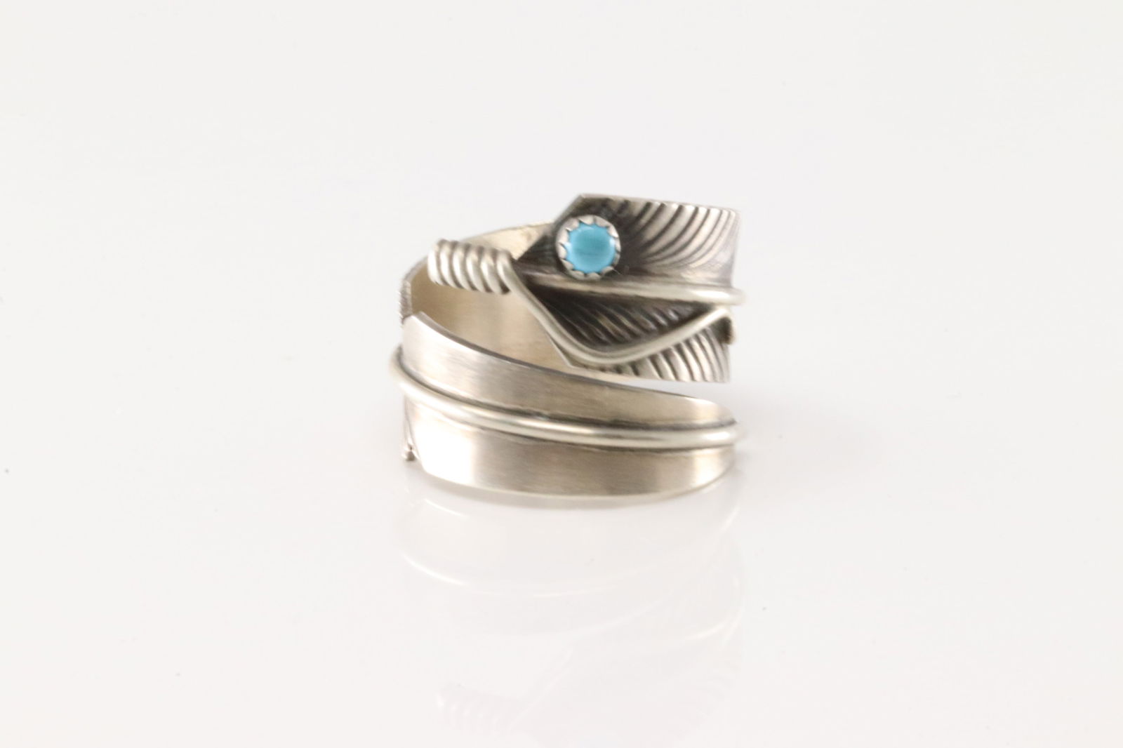 Native America Navajo Sterling Silver Turquoise Feather Ring By C.C. (1 of 4)