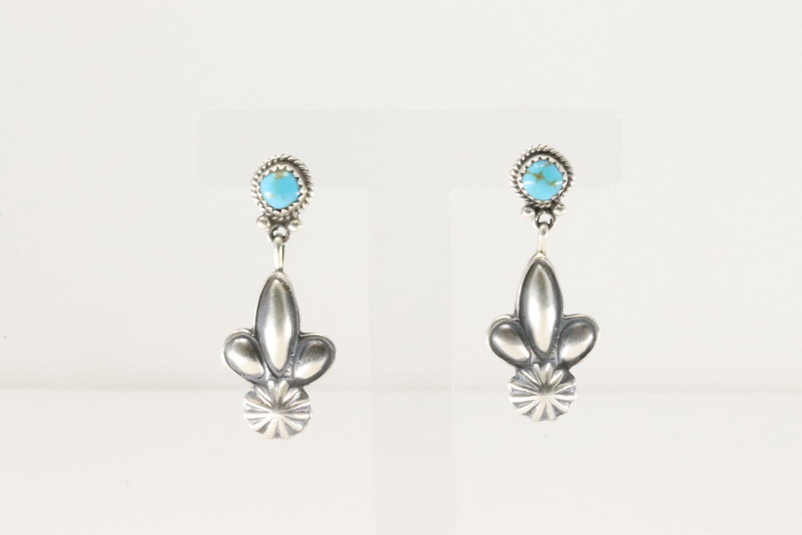 Native America Navajo Sterling Silver Turquoise Post / Dangling Earring's By Judy Largo.: This is a Native America Navajo Sterling Silver Turquoise Post / Dangling Earring's By Judy Largo.