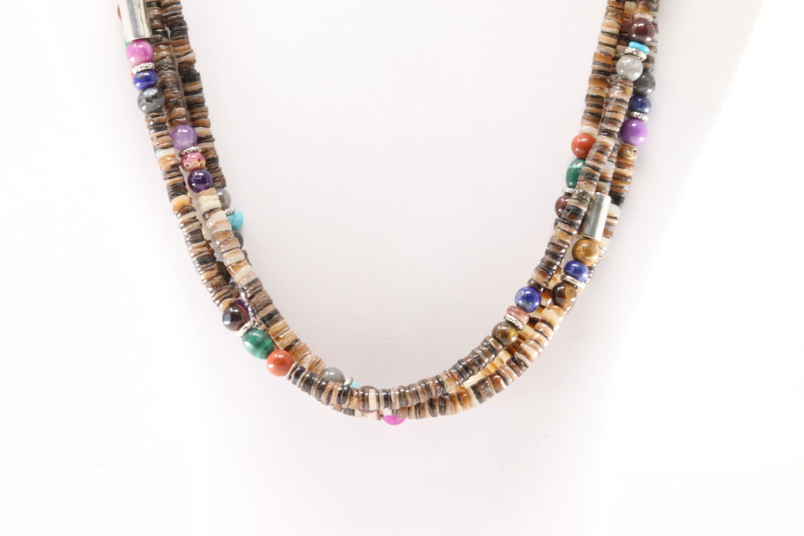 Native America Navajo Sterling Silver Multi-Color Stone Necklace T&R Singer. (1 of 4)