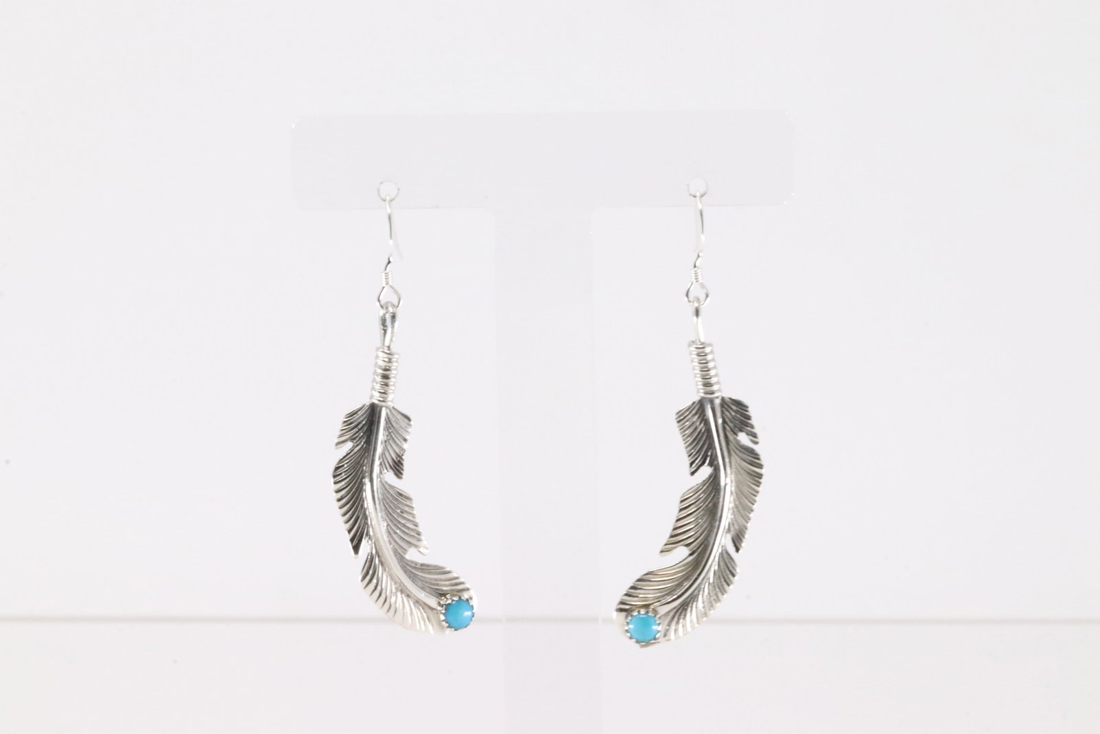 Native America Navajo Sterling Silver Turquoise Feather Dangling Earring's By Louise Joe.: This is a Native America Navajo Sterling Silver Turquoise Feather Dangling Earring's By Louise Joe.