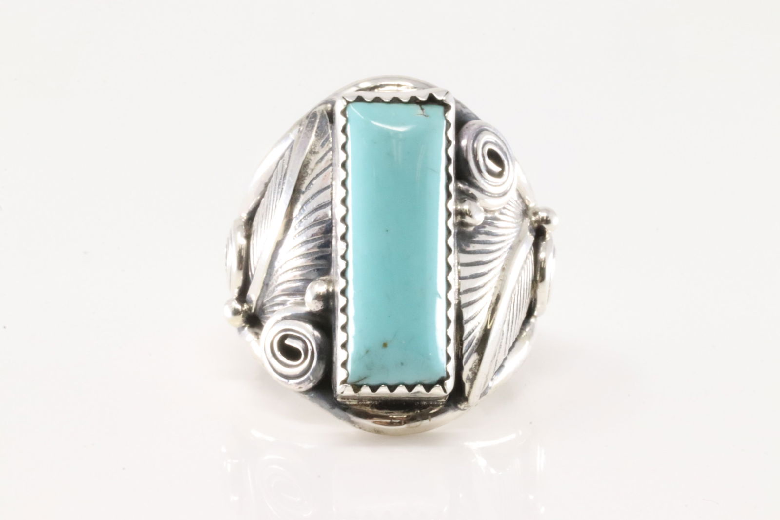 Native America Navajo Sterling Silver  Turquoise Leaf Ring By Darrell Morgan. (1 of 4)