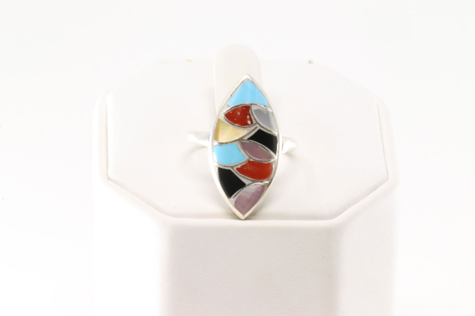 Native America Zuni Sterling Silver Multi-Color Stone Ring By O.L. (1 of 4)