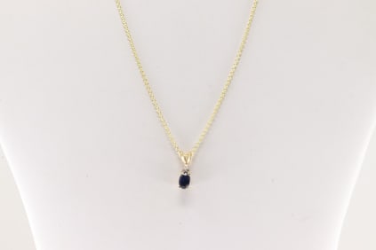 Sapphire & Diamond Pendant / Necklace 14Kt.