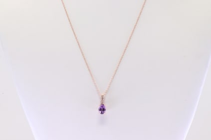 Amethyst & Diamond Pendant / Necklace 10Kt.