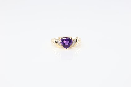 Amethyst Heart & Diamond Ring 14Kt.