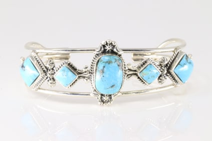 Native America Navajo Sterling Silver Turquoise Bracelet Cuff By Mike Smith.