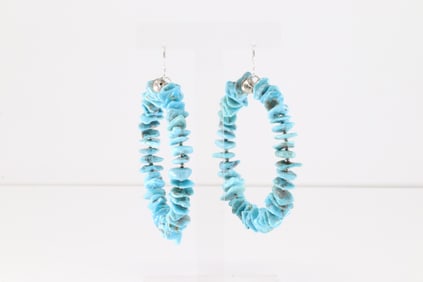 Native America Navajo Sterling Silver Turquoise Hoop Dangling Earring's By Lucinda Sardo.