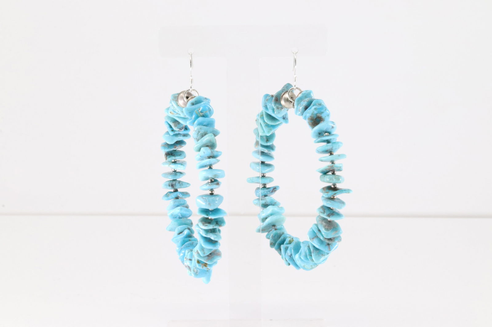 Native America Navajo Sterling Silver Turquoise Hoop Dangling Earring's By Lucinda Sardo. (1 of 4)