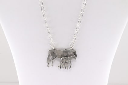 Native America Navajo Sterling Silver Horses Necklace By Jimmy Picotte.