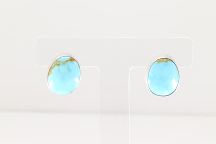 Native American Navajo Sterling Silver Kingman Turquoise Post Earring's By Jonny Dixon.