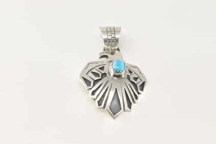 Native America Navajo Sterling Silver Turquoise Thunderbird Pendant By Jerold  Joe.