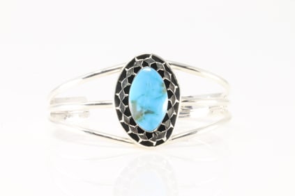 Native America Navajo Sterling Silver Turquoise Bracelet Cuff By Raymond Yazzie.