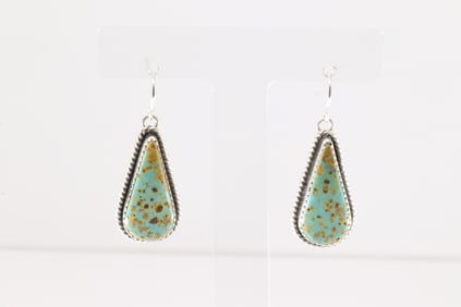 Native America Navajo Sterling Silver Kingman Turquoise Dangling Earring's By Virginia Becenti.