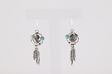 Native America Navajo Sterling Silver Turquoise Eagle Dangling Earring's By Rosie Chee.