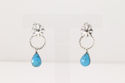 Native America Navajo Sterling Silver Turquoise Post / Dangling Earring's By Sheena Jack.
