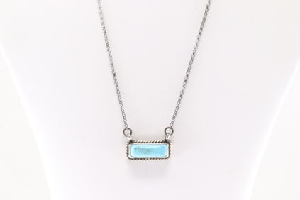 Native America Navajo Sterling Silver Kingman Turquoise Necklace By Augustine Largo.