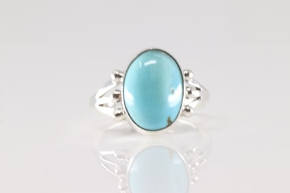 Native America Navajo Sterling Silver Turquoise Ring By Jerryson Henio.