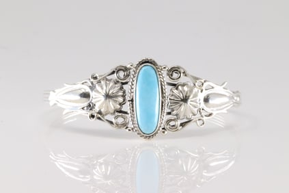 Native America Navajo Sterling Silver Turquoise Bracelet Cuff By Andrew Vandever.