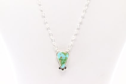 Native America Navajo Sterling Silver Sonora Gold Turquoise Necklace By Sharon McCarthy.