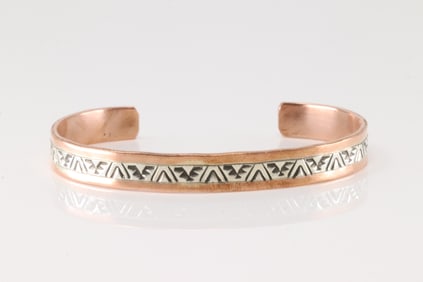 Native America Navajo Sterling Silver Copper Bracelet Cuff By Wylie Secatero.