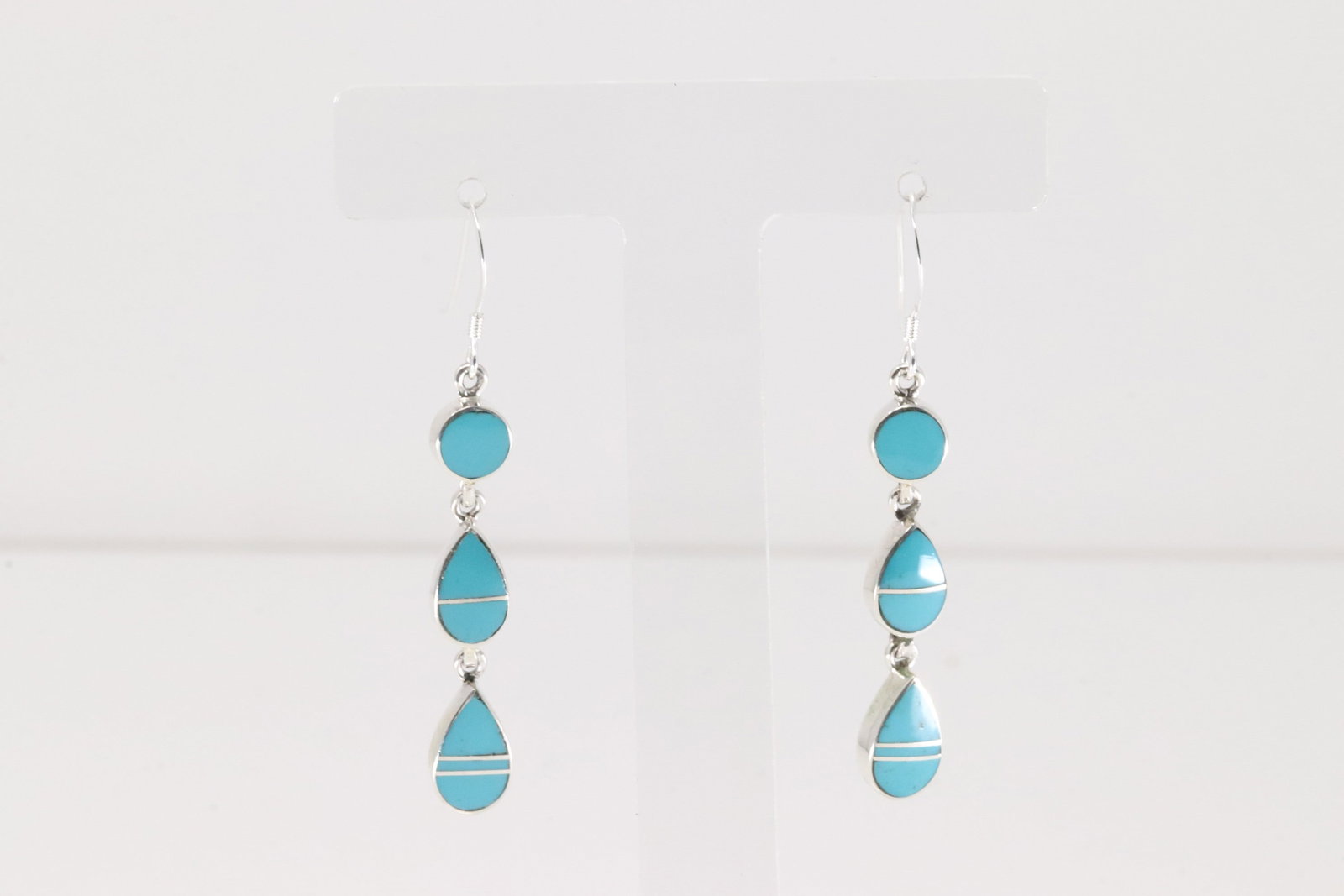 Native America Navajo Sterling Silver Turquoise Inlay Dangling Earring's By James Manygoats.: This is a Native America Navajo Sterling Silver Turquoise Inlay Dangling Earring's By James Manygoats.