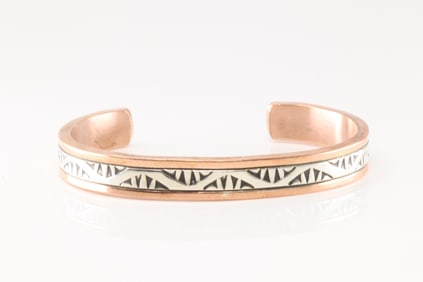 Native America Navajo Sterling Silver Copper Bracelet Cuff By Wylie Secatero.