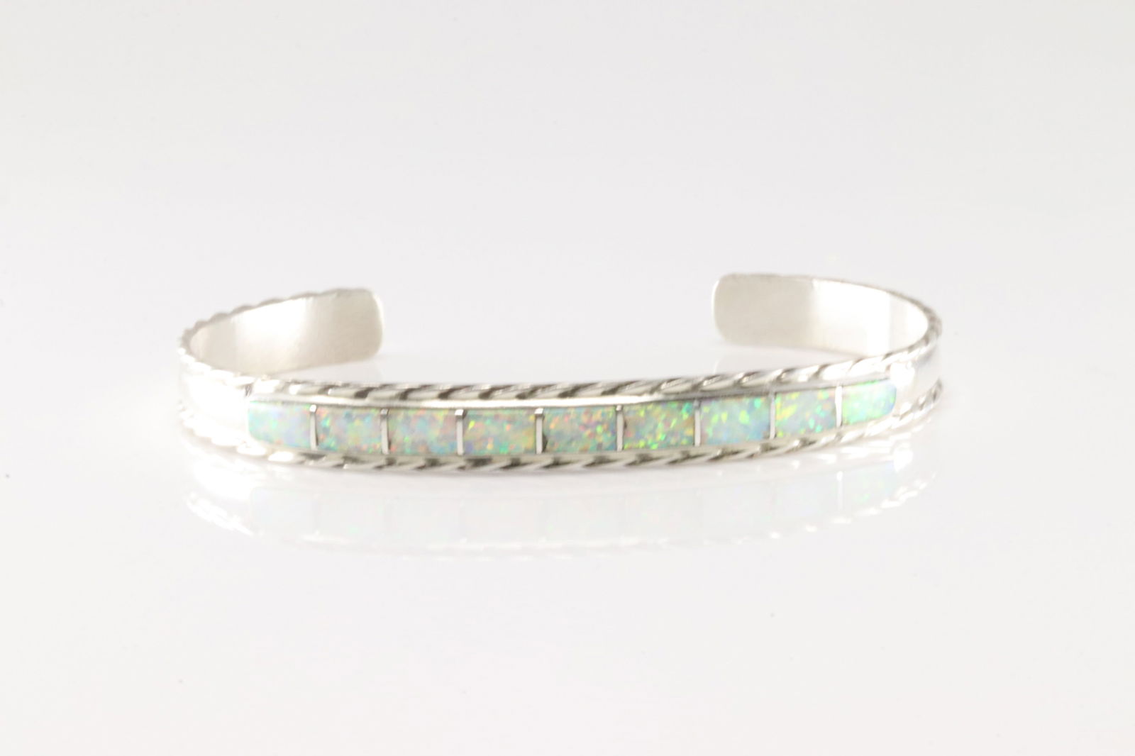 Native America Zuni Sterling Silver Opal Inlay Bracelet Cuff By J.P.C. (1 of 4)
