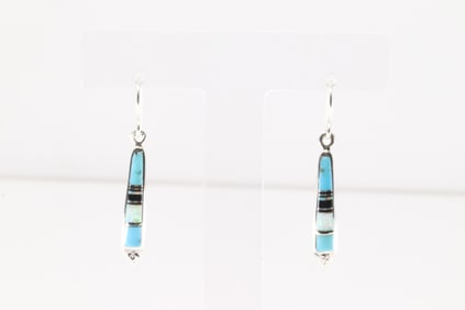 Native America Navajo Sterling Silver Multi-Color Inlay Dangling Earring's.