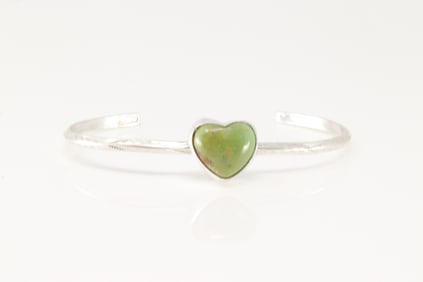 Native American Navajo Sterling Silver Turquoise Heart Bracelet Cuff By D.