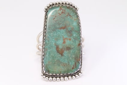 Native America Navajo Sterling Silver Kingman Turquoise Bracelet Cuff By Danny Hinio.