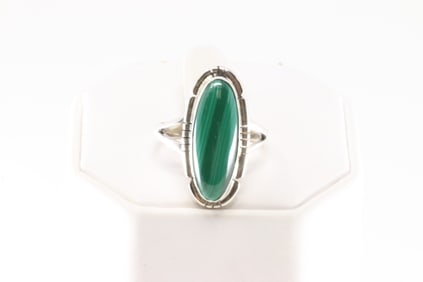 Native America Navajo Sterling Silver Malachite Stone Ring By S.E.