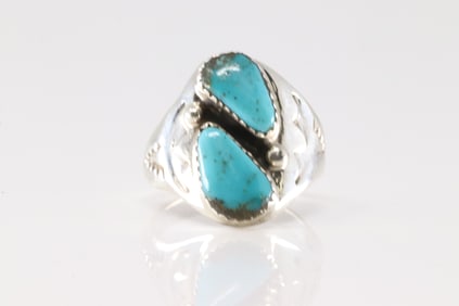 Native America Navajo Sterling Silver Turquoise Ring By Mary Lincoln.