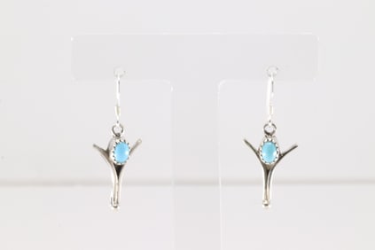 Native American Navajo Sterling Silver Turquoise Dangling Earring's By Sharon McCarthy.