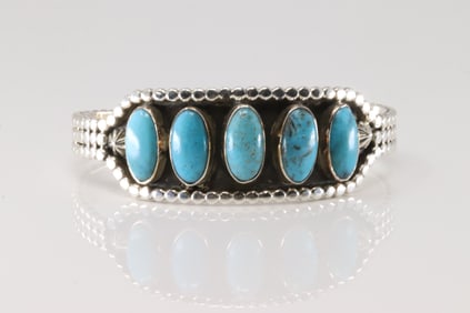 Native America Navajo Sterling Silver Turquoise Bracelet Cuff By D.N.
