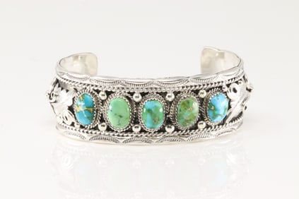 Native America Navajo Sterling Silver Sonora Gold Turquoise Bracelet Cuff y Darrell Morgan.