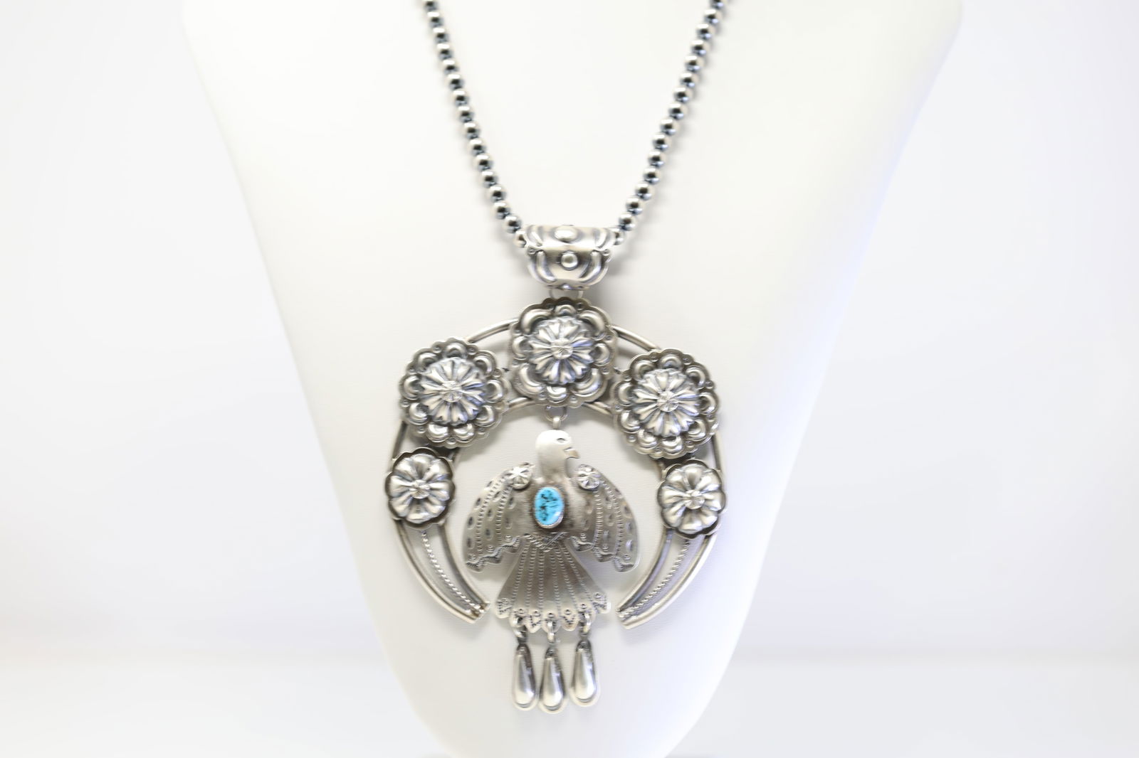 Native America Navajo Sterling Silver Turquoise Thunderbird Naja Necklace By T.Yazzie. (1 of 4)