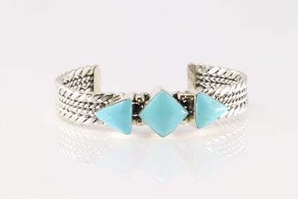 Native America Navajo Sterling Silver Turquoise Bracelet Cuff By Mike Smith.