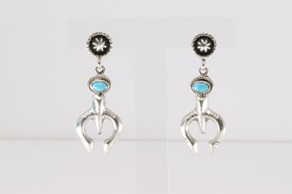 Native America Navajo Sterling Silver Turquoise Naja Post / Dangling Earring's By Gary Shorty.