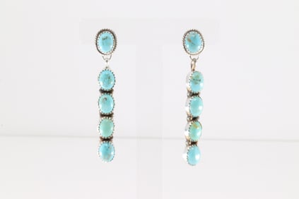 Native America Navajo Sterling Silver Kingman Turquoise Post / Dangling Earring's By Latricia Largo.